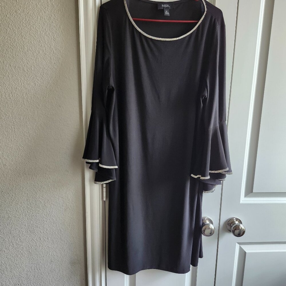 MSK Women's Black, Knee length, Size XL, Sheath Dress with Rhinestones